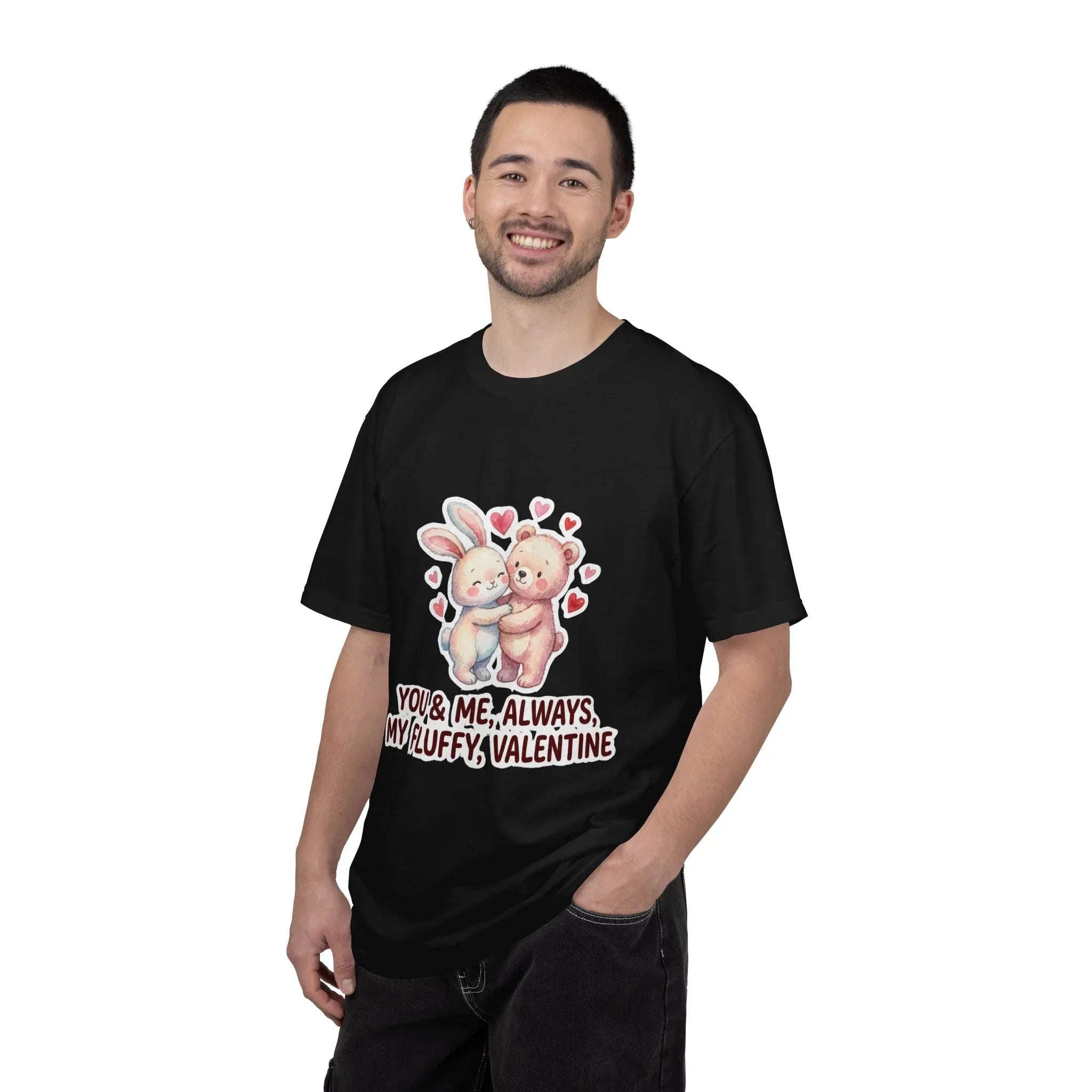 Fluffy Valentine Bunny and Bear T Shirt Cute Retro Valentine Gift Cozy Soft Cotton Vintage Aesthetic Top Romantic Couple Gift Idea