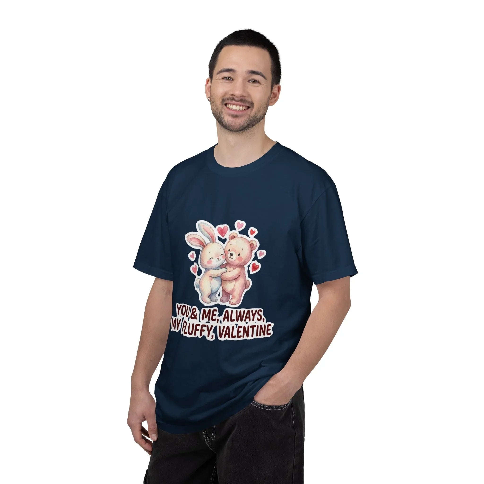 Fluffy Valentine Bunny and Bear T Shirt Cute Retro Valentine Gift Cozy Soft Cotton Vintage Aesthetic Top Romantic Couple Gift Idea