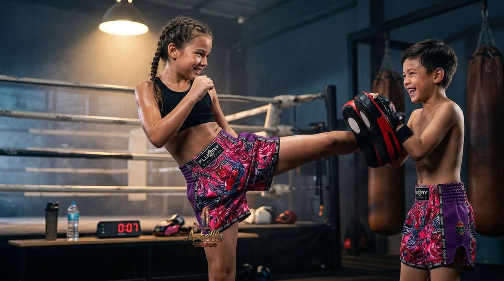 🥊 FLUORY Professional Muay Thai Shorts - High-Performance Polyester Training Trunks for Men, Women & Kids - Quick-Dry Breathable Kickboxing Gear - Advanced Combat Sports Apparel for MMA & Boxing Excellence