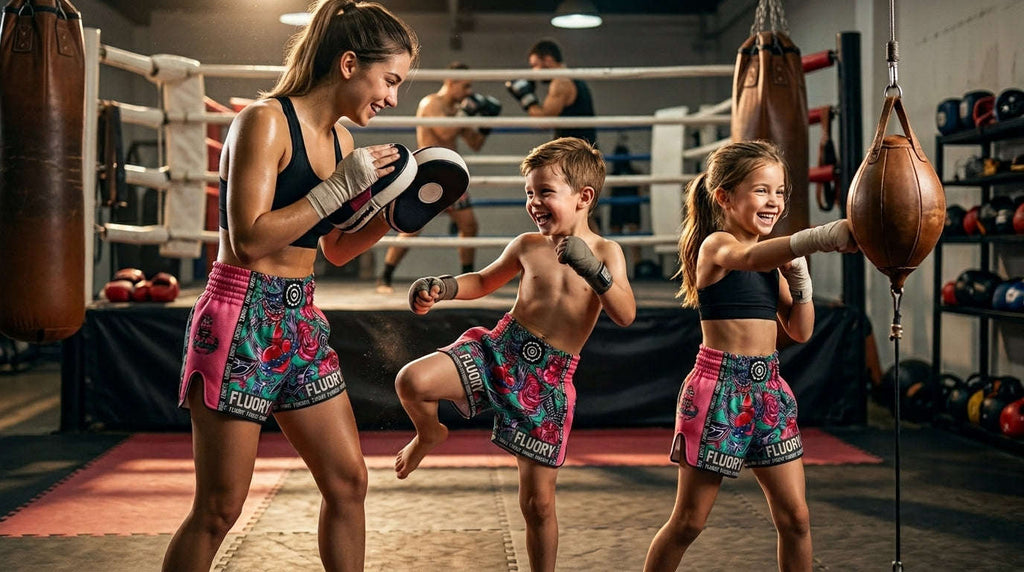 🥊 FLUORY Professional Muay Thai Shorts - High-Performance Polyester Training Trunks for Men, Women & Kids - Quick-Dry Breathable Kickboxing Gear - Advanced Combat Sports Apparel for MMA & Boxing Excellence