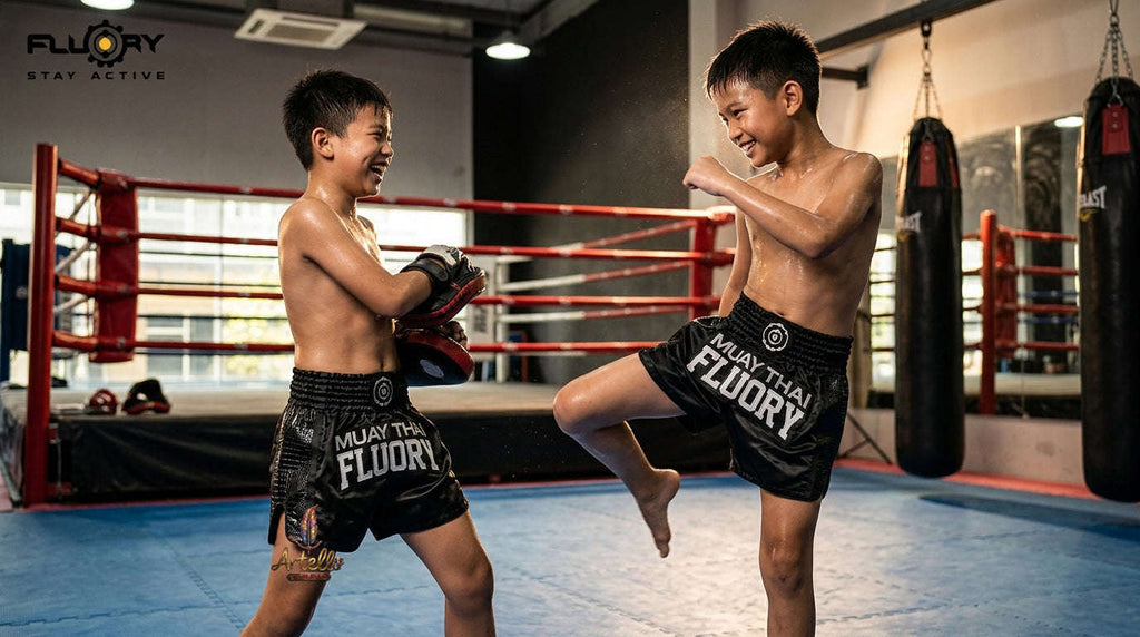🥊 FLUORY Professional Muay Thai Shorts - High-Performance Polyester Training Trunks for Men, Women & Kids - Quick-Dry Breathable Kickboxing Gear - Advanced Combat Sports Apparel for MMA & Boxing Excellence