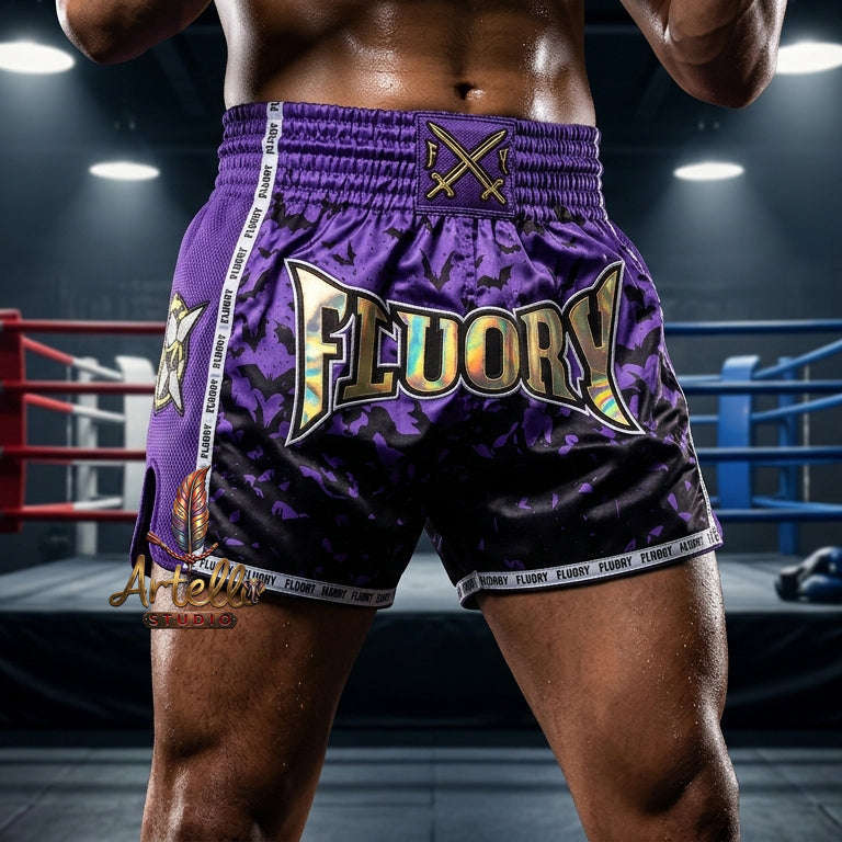 🥊 FLUORY Professional Muay Thai Shorts - High-Performance Polyester Training Trunks for Men, Women & Kids - Quick-Dry Breathable Kickboxing Gear - Advanced Combat Sports Apparel for MMA & Boxing Excellence