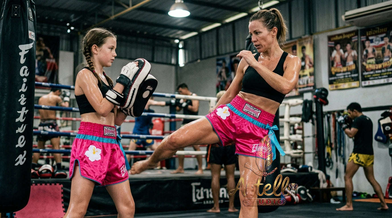 🥊 FLUORY Professional Muay Thai Shorts - High-Performance Polyester Training Trunks for Men, Women & Kids - Quick-Dry Breathable Kickboxing Gear - Advanced Combat Sports Apparel for MMA & Boxing Excellence