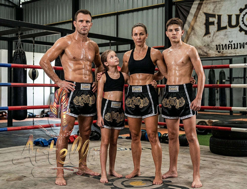 🥊 FLUORY Professional Muay Thai Shorts - High-Performance Polyester Training Trunks for Men, Women & Kids - Quick-Dry Breathable Kickboxing Gear - Advanced Combat Sports Apparel for MMA & Boxing Excellence