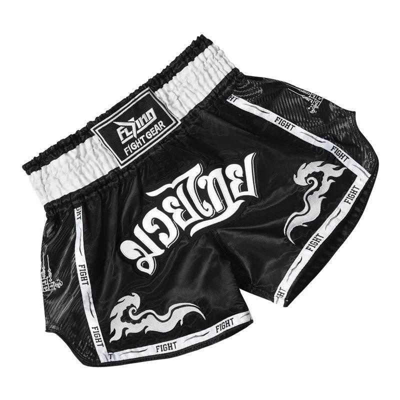 Muay Thai Boxing Shorts for Men, Women, Kids & Teens – Ideal Thai Muay Thai Boxing Shorts for Kickboxing, MMA, BJJ, Grappling, and Combat Training black-white