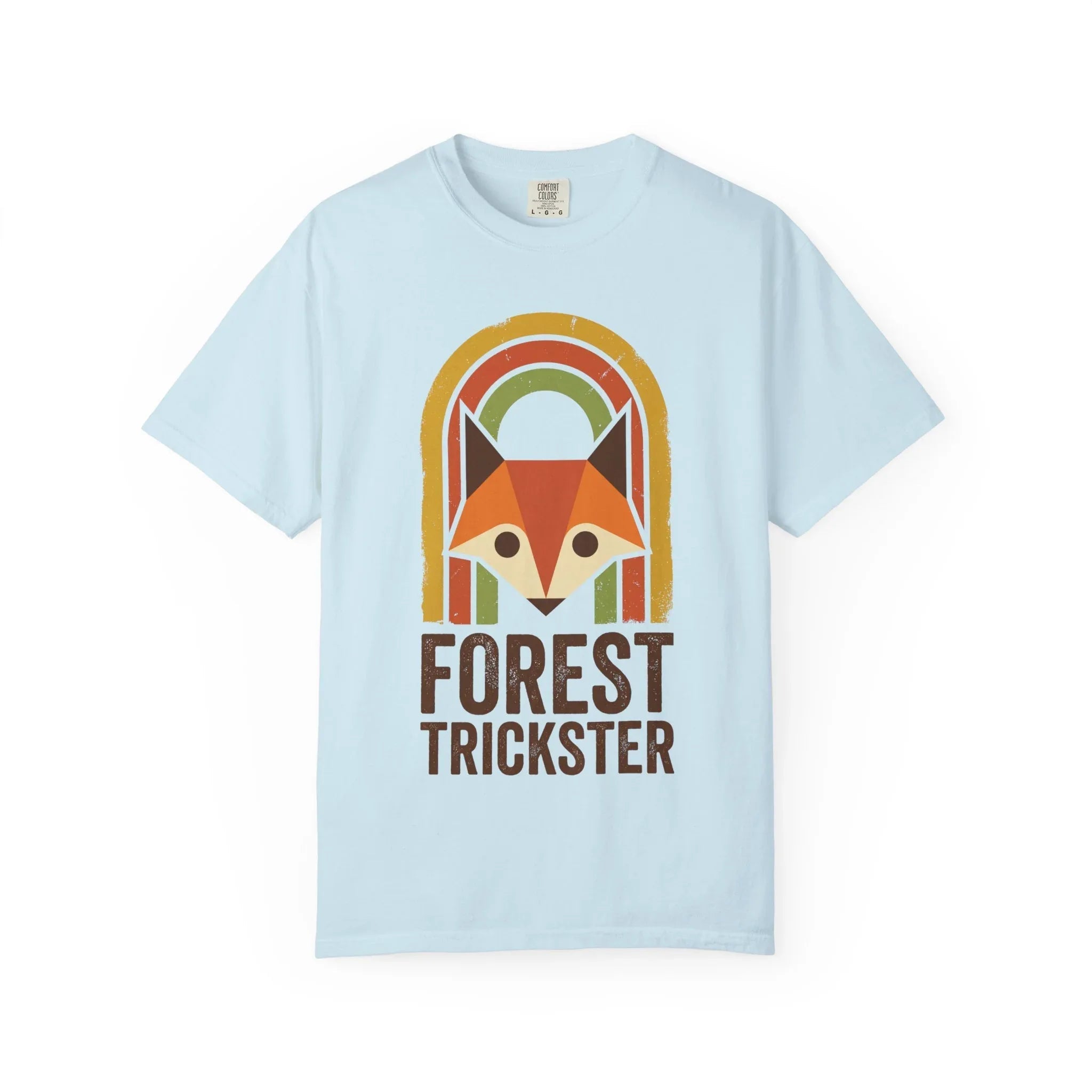 Forest Trickster Fox Shirt Retro Rainbow Woodland Tee Vintage Nature T-Shirt Cottagecore Hiking Camping Cabin Chambray