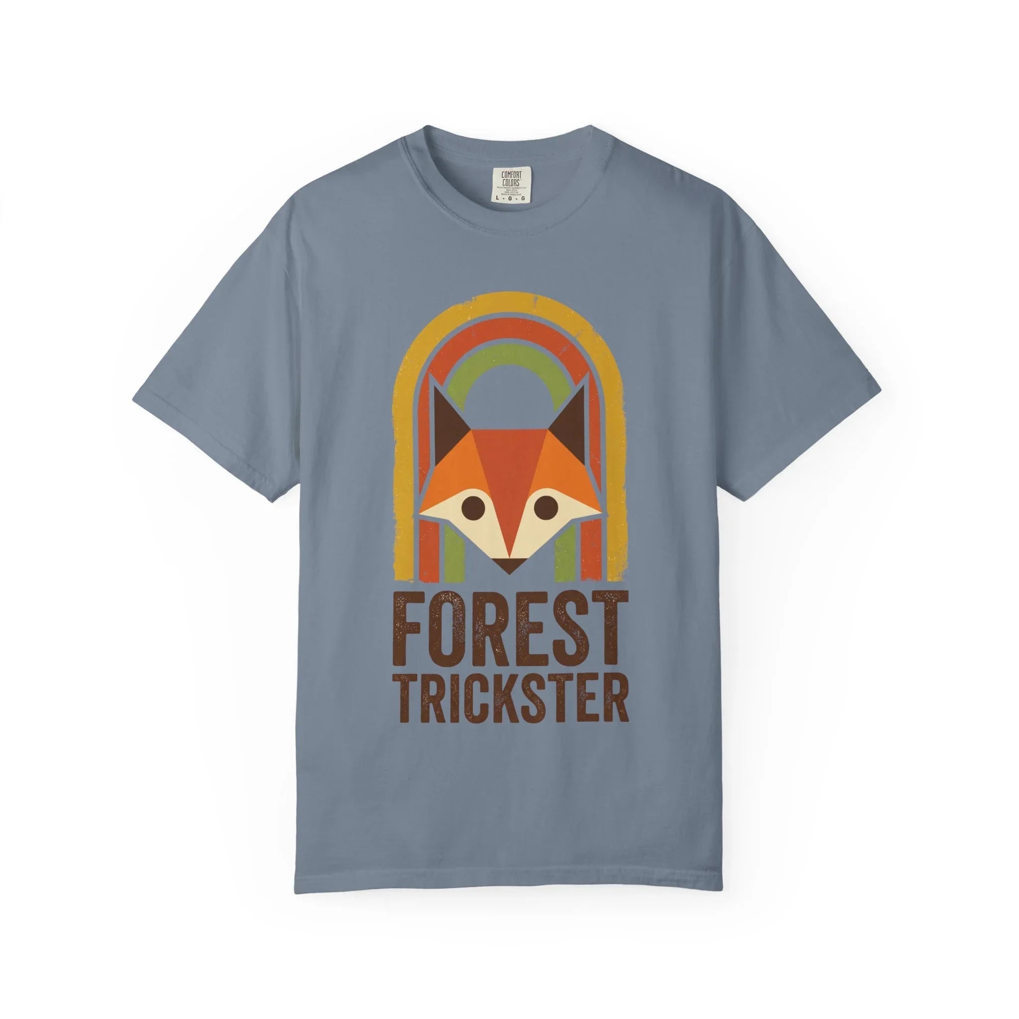 Forest Trickster Fox Shirt Retro Rainbow Woodland Tee Vintage Nature T-Shirt Cottagecore Hiking Camping Cabin Blue Jean