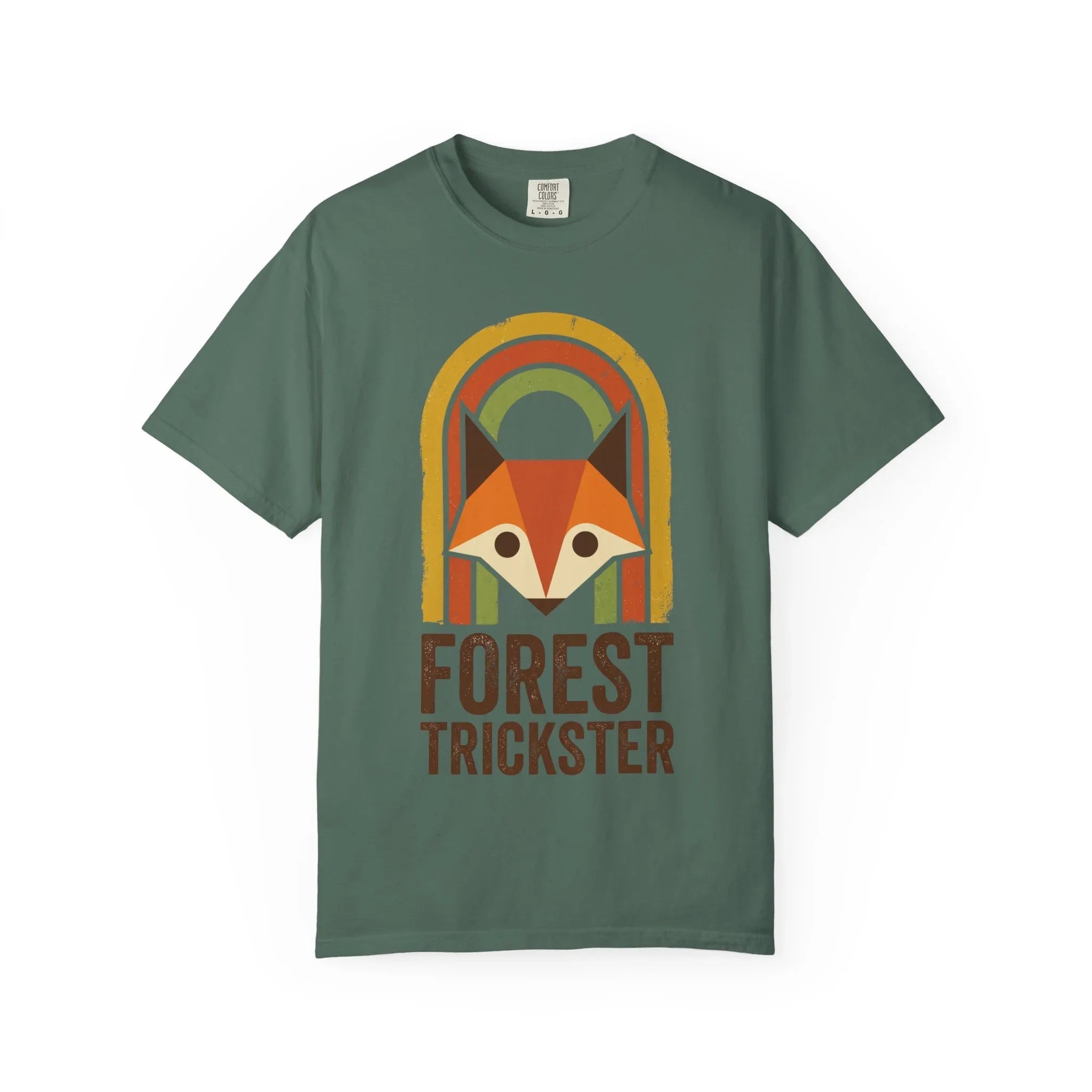 Forest Trickster Fox Shirt Retro Rainbow Woodland Tee Vintage Nature T-Shirt Cottagecore Hiking Camping Cabin Blue Spruce