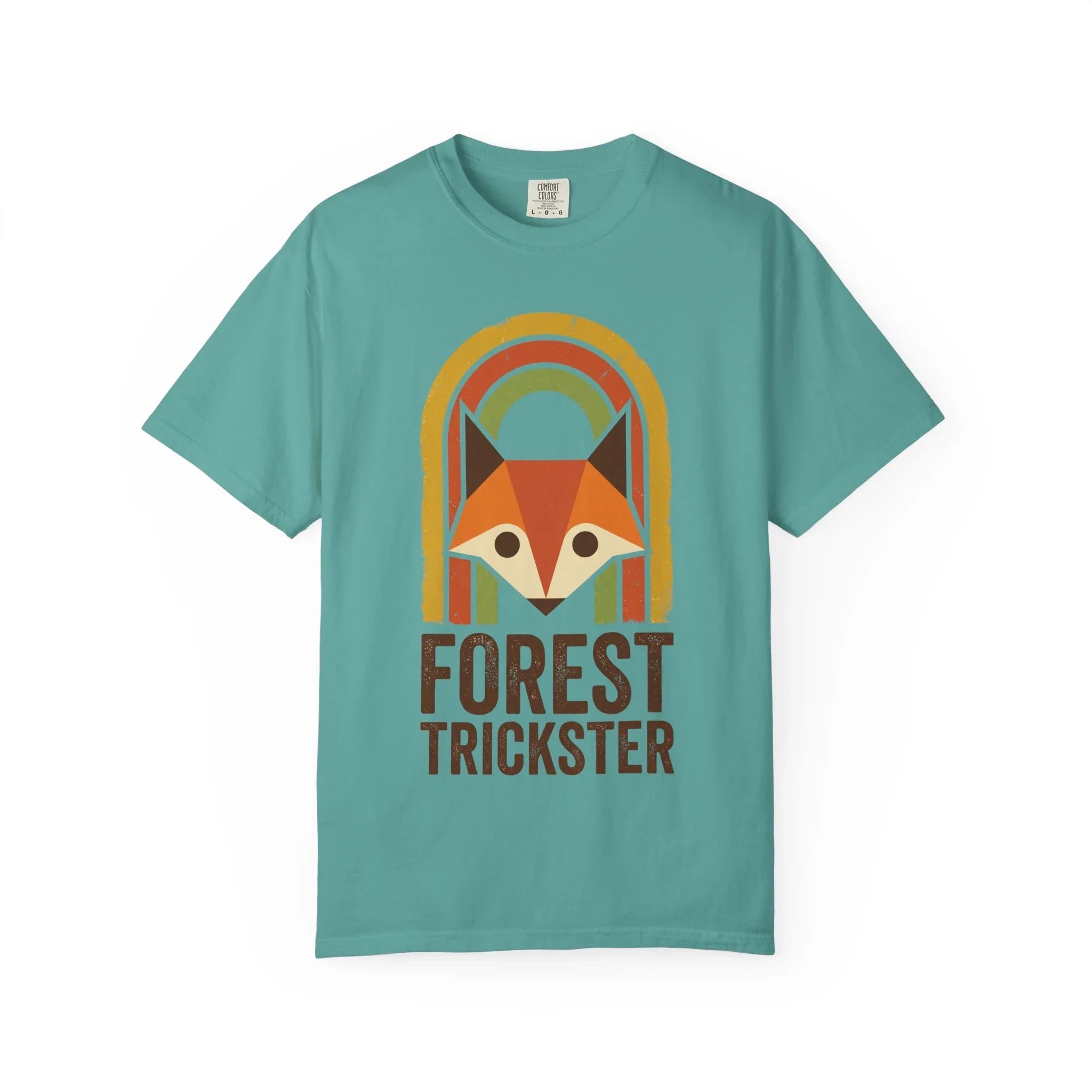 Forest Trickster Fox Shirt Retro Rainbow Woodland Tee Vintage Nature T-Shirt Cottagecore Hiking Camping Cabin Seafoam