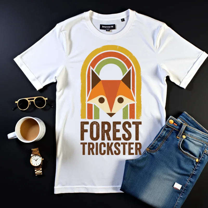 Forest Trickster Fox Shirt Retro Rainbow Woodland Tee Vintage Nature T-Shirt Cottagecore Hiking Camping Cabin White