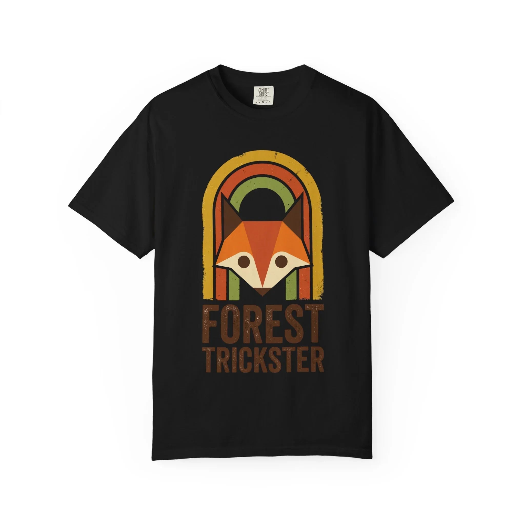 Forest Trickster Fox Shirt Retro Rainbow Woodland Tee Vintage Nature T-Shirt Cottagecore Hiking Camping Cabin Black