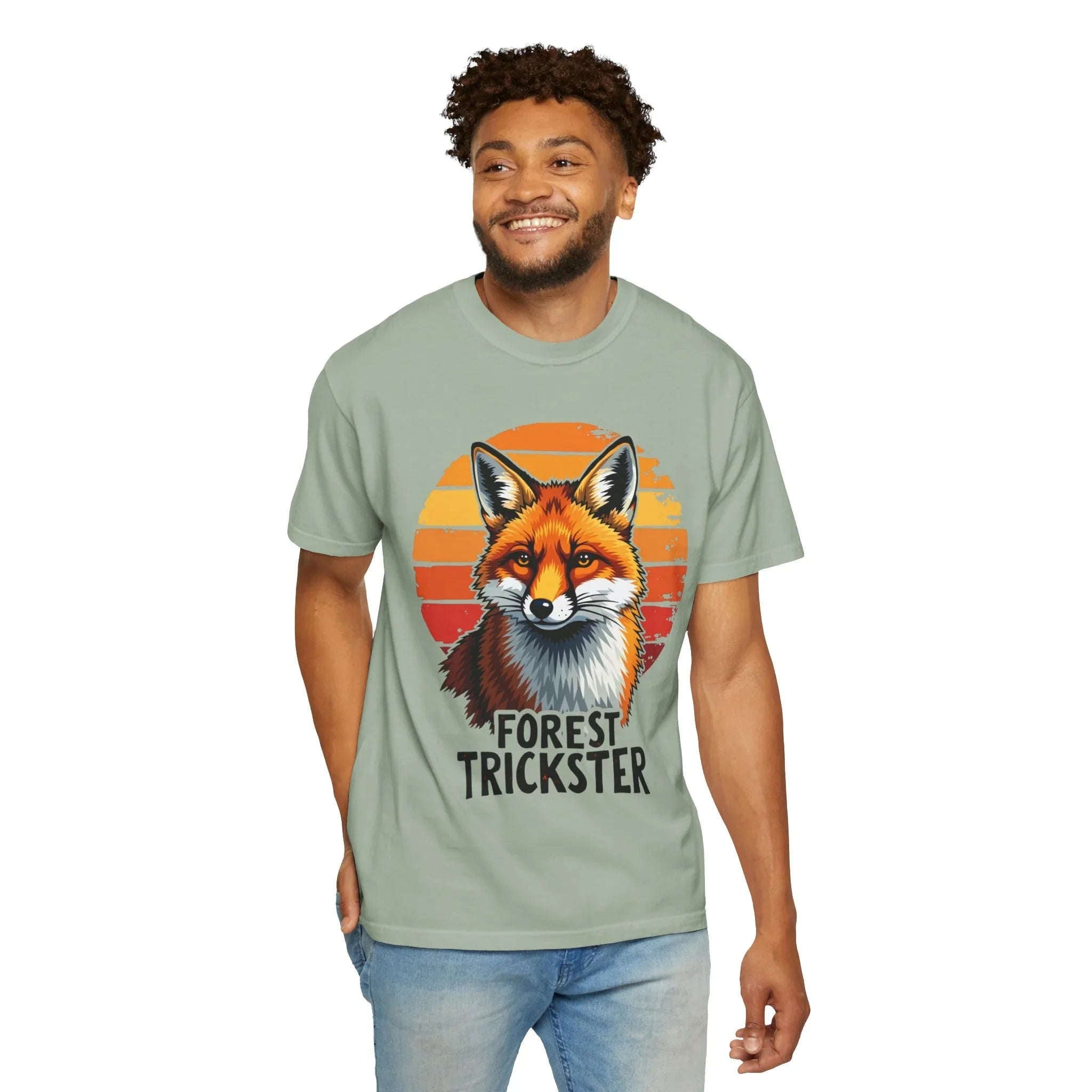 Forest Trickster Fox Shirt, Retro Sunset Wildlife Tee, Vintage Nature Graphic T-Shirt, Camping Hiking Cabin Gift, Woodland Aesthetic Bay