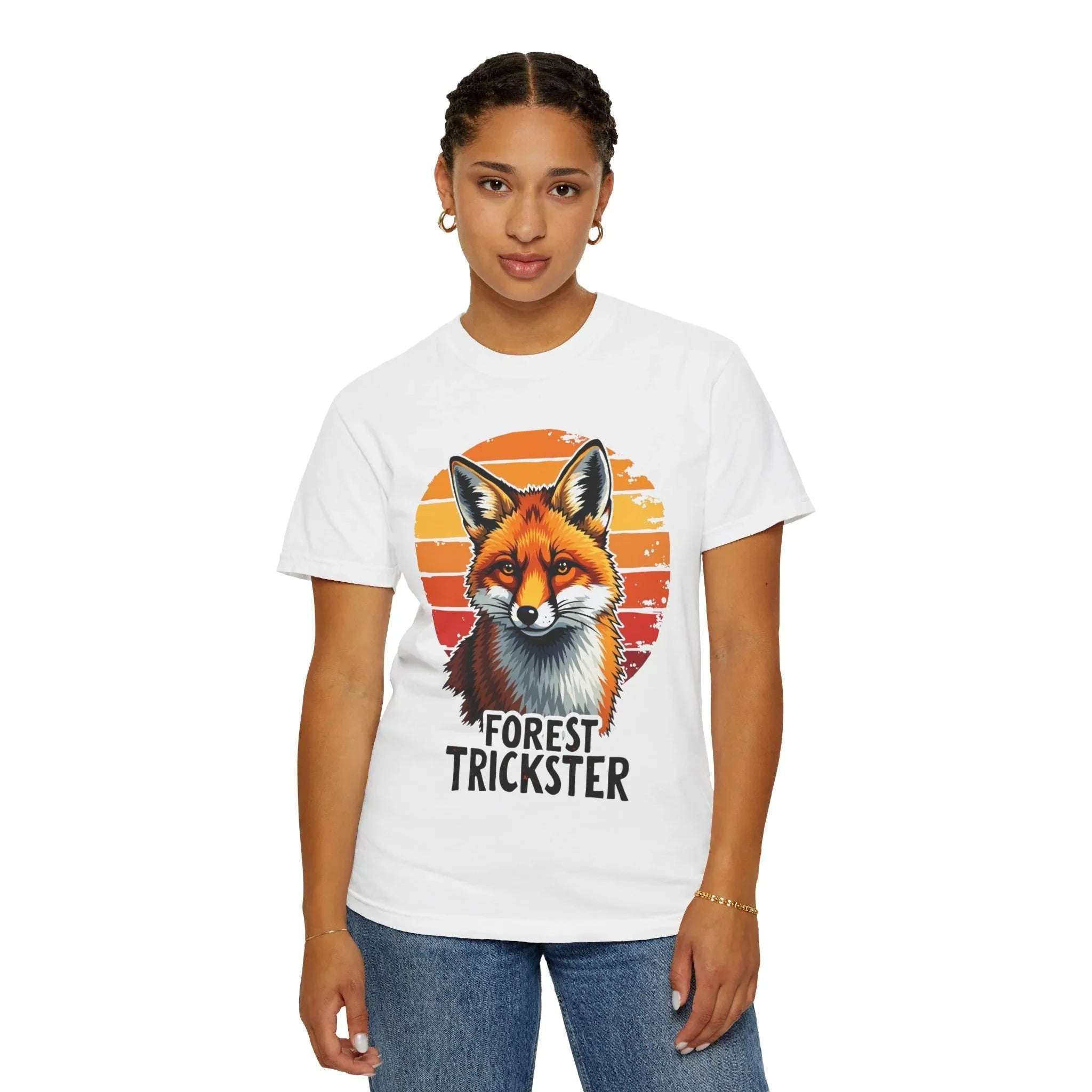 Forest Trickster Fox Shirt, Retro Sunset Wildlife Tee, Vintage Nature Graphic T-Shirt, Camping Hiking Cabin Gift, Woodland Aesthetic