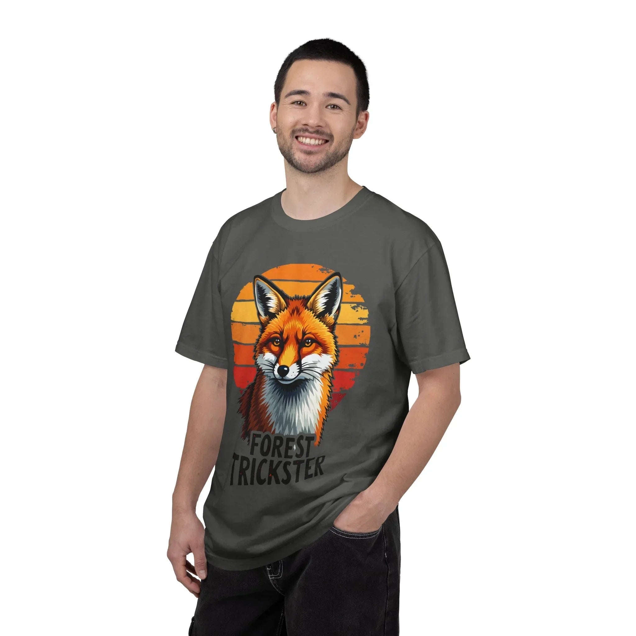 Forest Trickster Fox Shirt, Retro Sunset Wildlife Tee, Vintage Nature Graphic T-Shirt, Camping Hiking Cabin Gift, Woodland Aesthetic Pepper