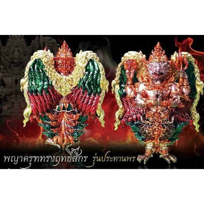 Four-Armed Garuda Amulet Thai Home Decor for Spiritual Protection สัมฤทธิ์แดงลงยา