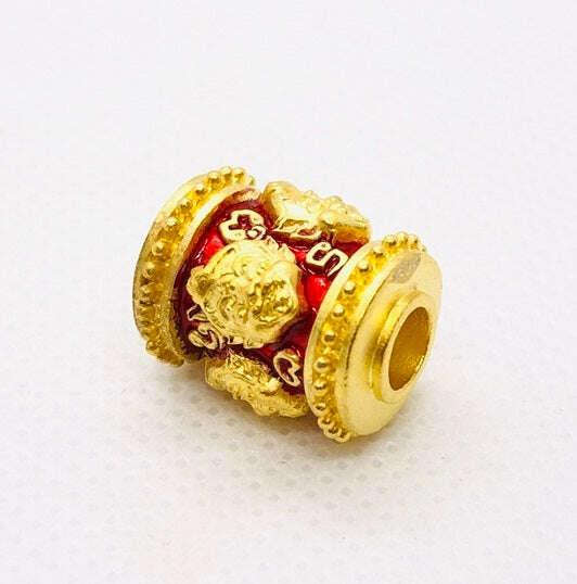 Four-Eared Five-Eyed Amulet - Authentic Thai Talisman Beads for Luck and Protection Gold plated - red enamel