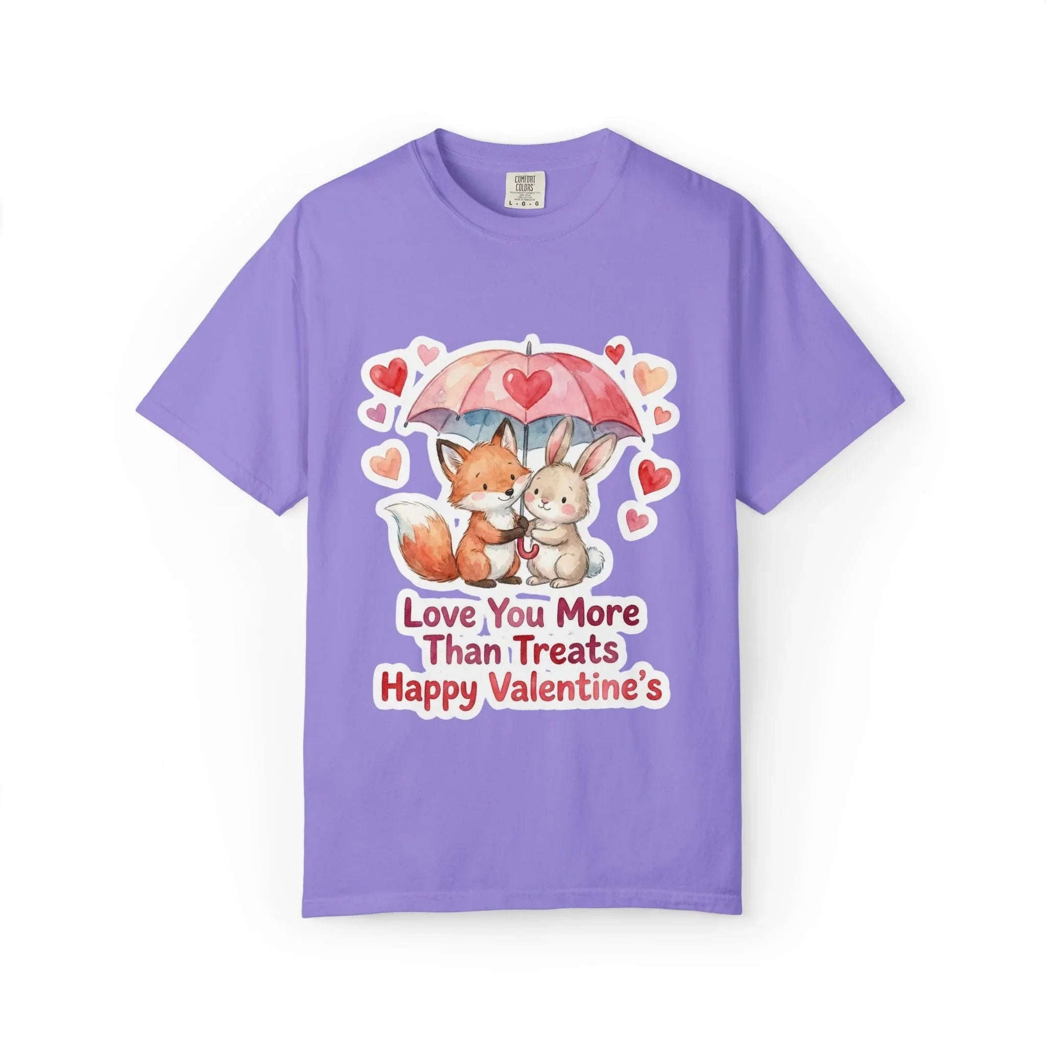 Fox and Bunny Under Umbrella Valentines Naptime T Shirt Cute Watercolor Animal Couple Gift Cozy Vintage Aesthetic Romantic Valentines Day Violet
