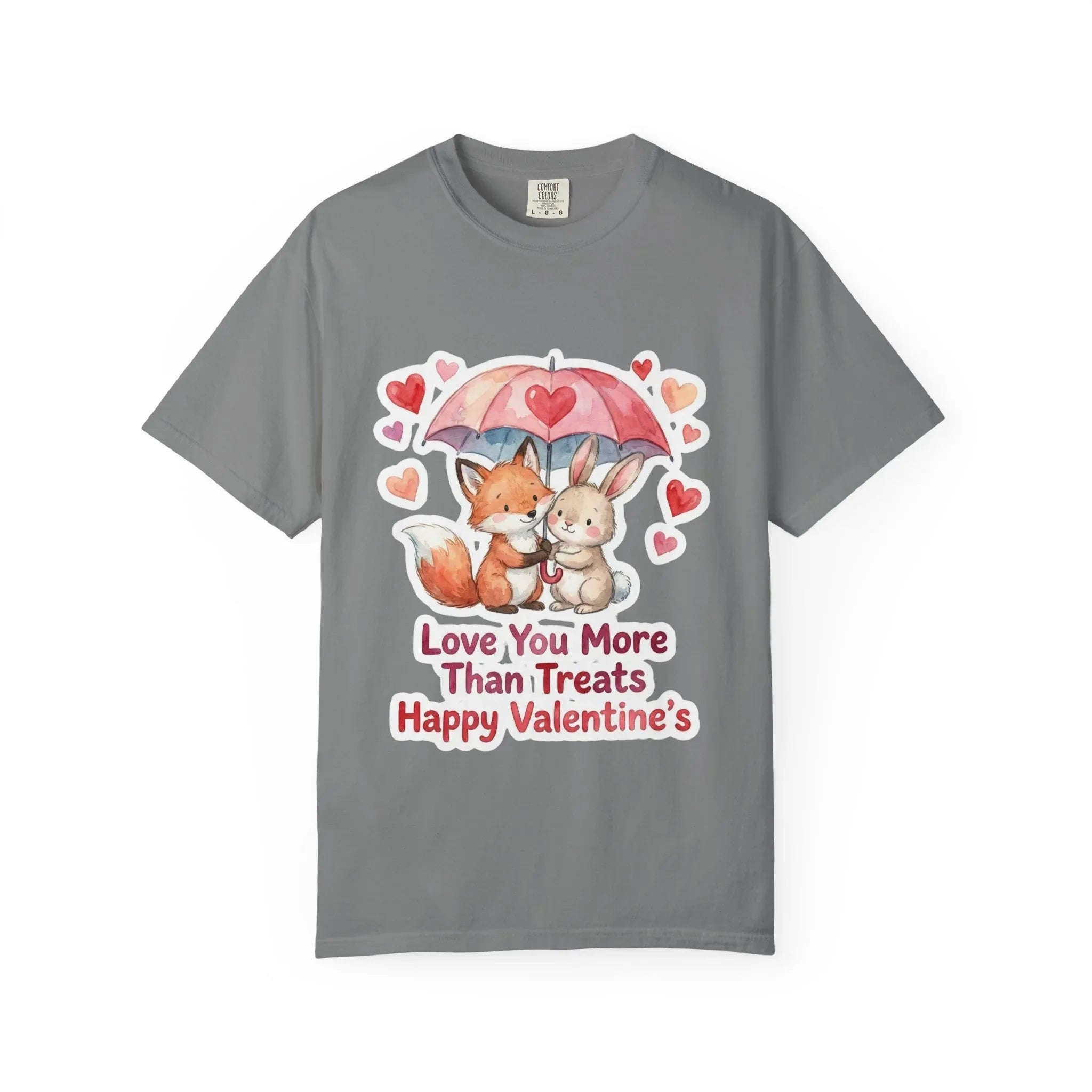Fox and Bunny Under Umbrella Valentines Naptime T Shirt Cute Watercolor Animal Couple Gift Cozy Vintage Aesthetic Romantic Valentines Day Grey