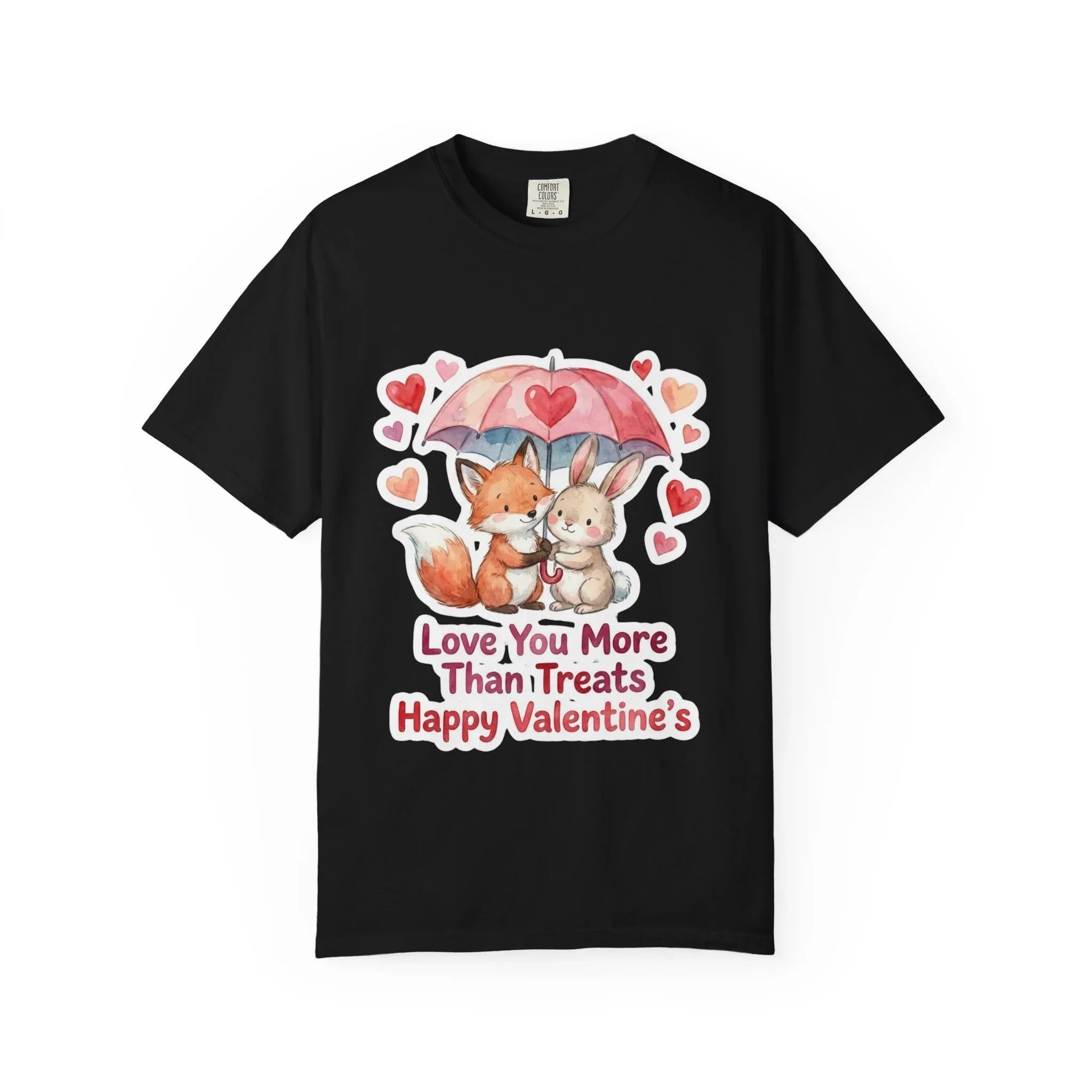 Fox and Bunny Under Umbrella Valentines Naptime T Shirt Cute Watercolor Animal Couple Gift Cozy Vintage Aesthetic Romantic Valentines Day Black
