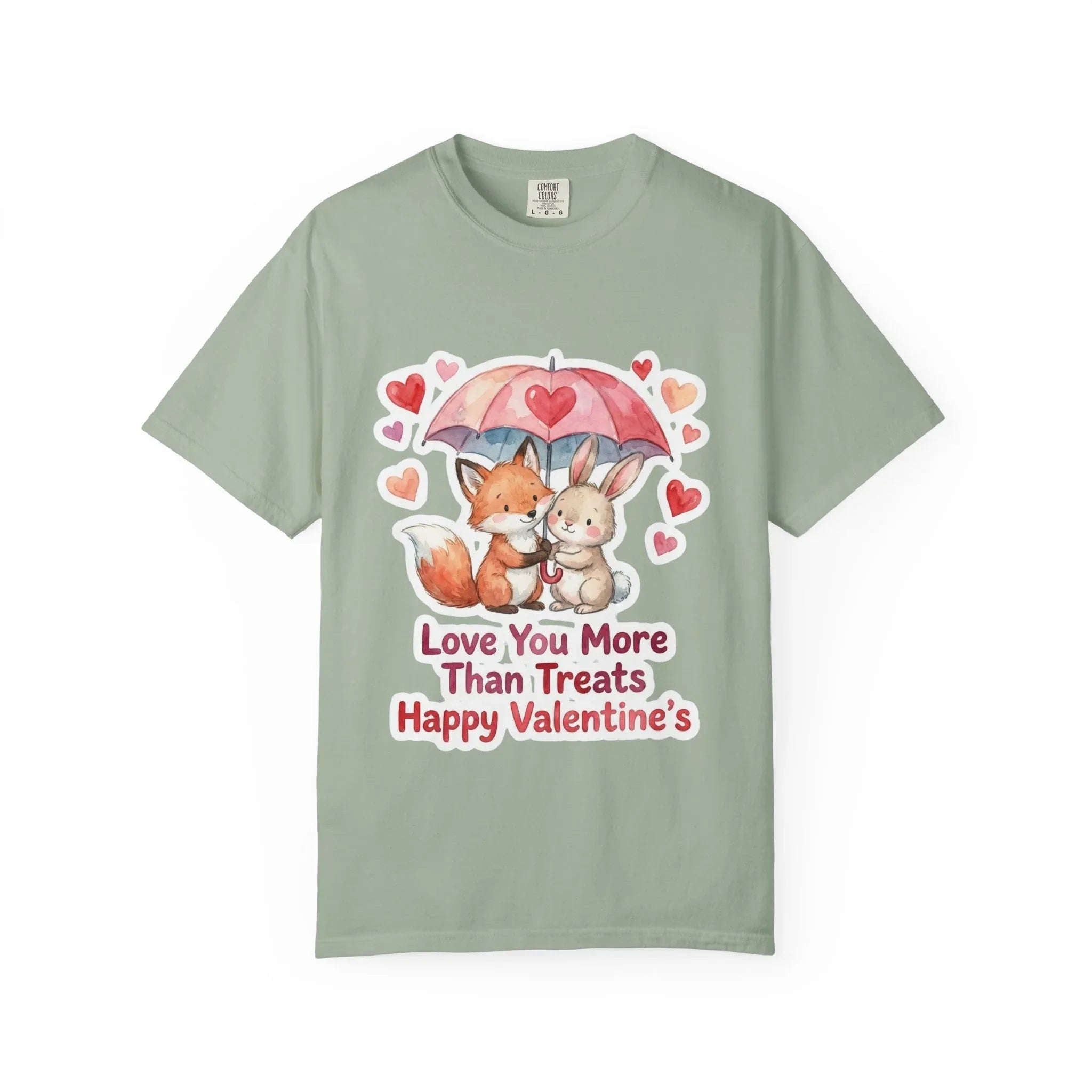 Fox and Bunny Under Umbrella Valentines Naptime T Shirt Cute Watercolor Animal Couple Gift Cozy Vintage Aesthetic Romantic Valentines Day Bay