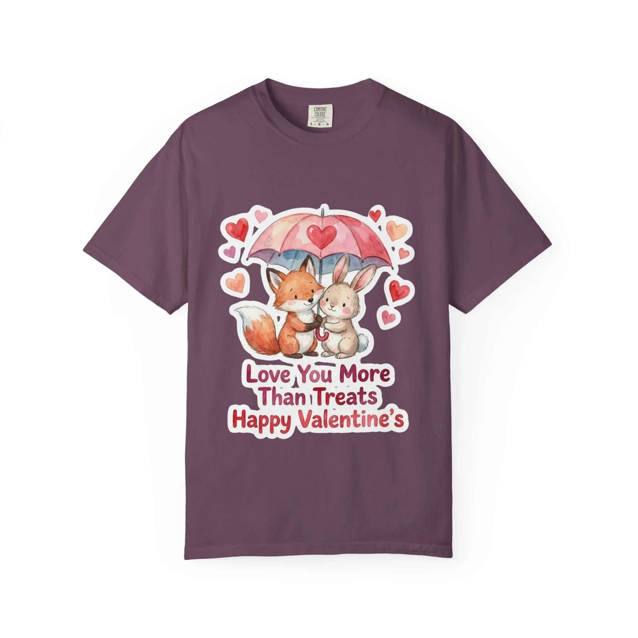 Fox and Bunny Under Umbrella Valentines Naptime T Shirt Cute Watercolor Animal Couple Gift Cozy Vintage Aesthetic Romantic Valentines Day Berry M