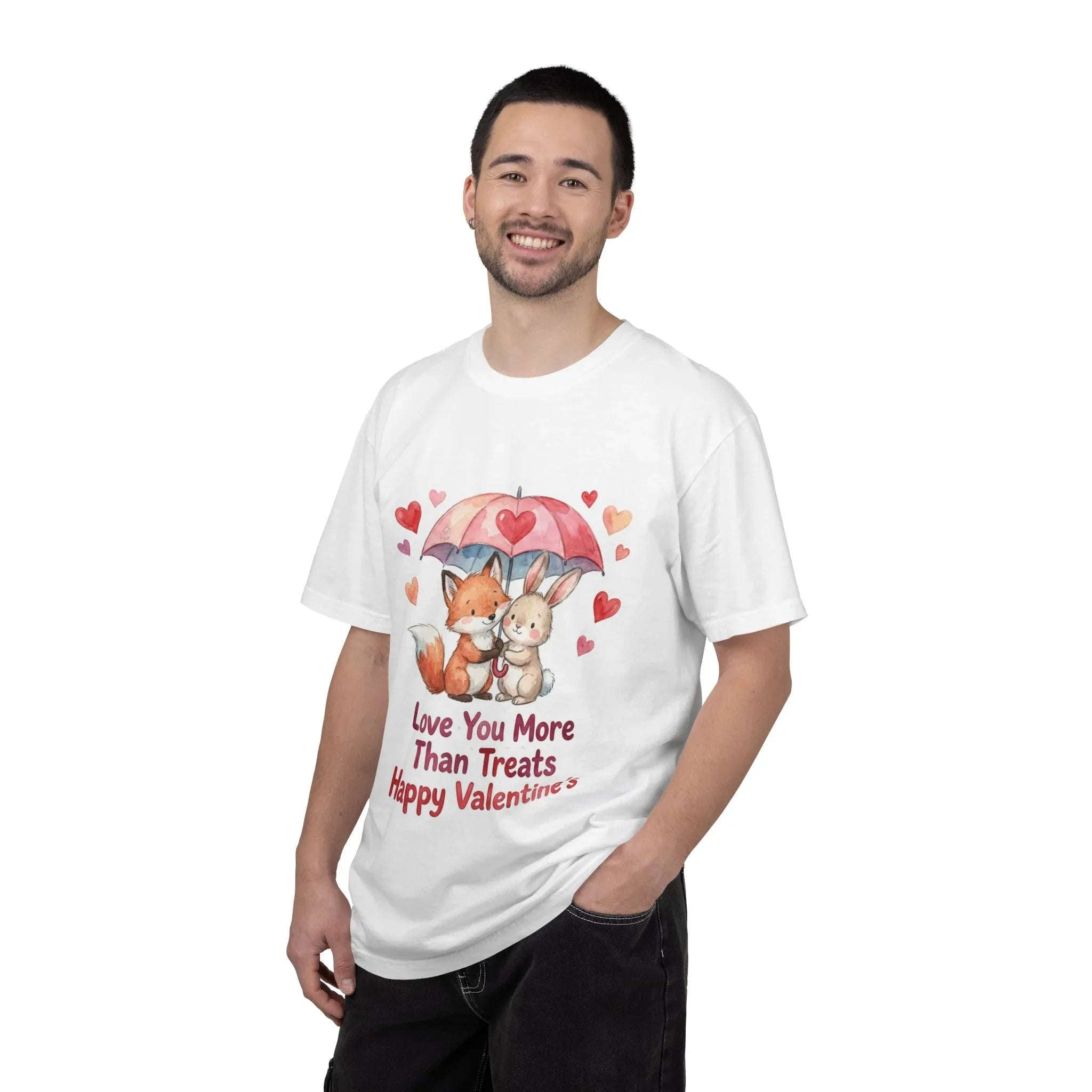 Fox and Bunny Under Umbrella Valentines Naptime T Shirt Cute Watercolor Animal Couple Gift Cozy Vintage Aesthetic Romantic Valentines Day