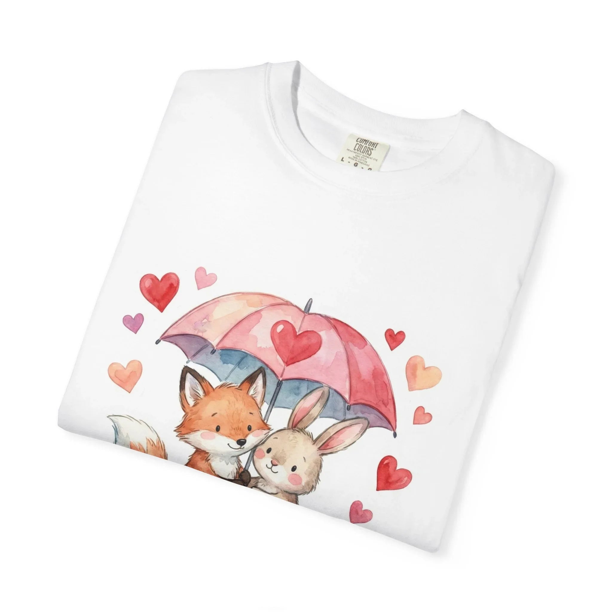 Fox and Bunny Under Umbrella Valentines Naptime T Shirt Cute Watercolor Animal Couple Gift Cozy Vintage Aesthetic Romantic Valentines Day