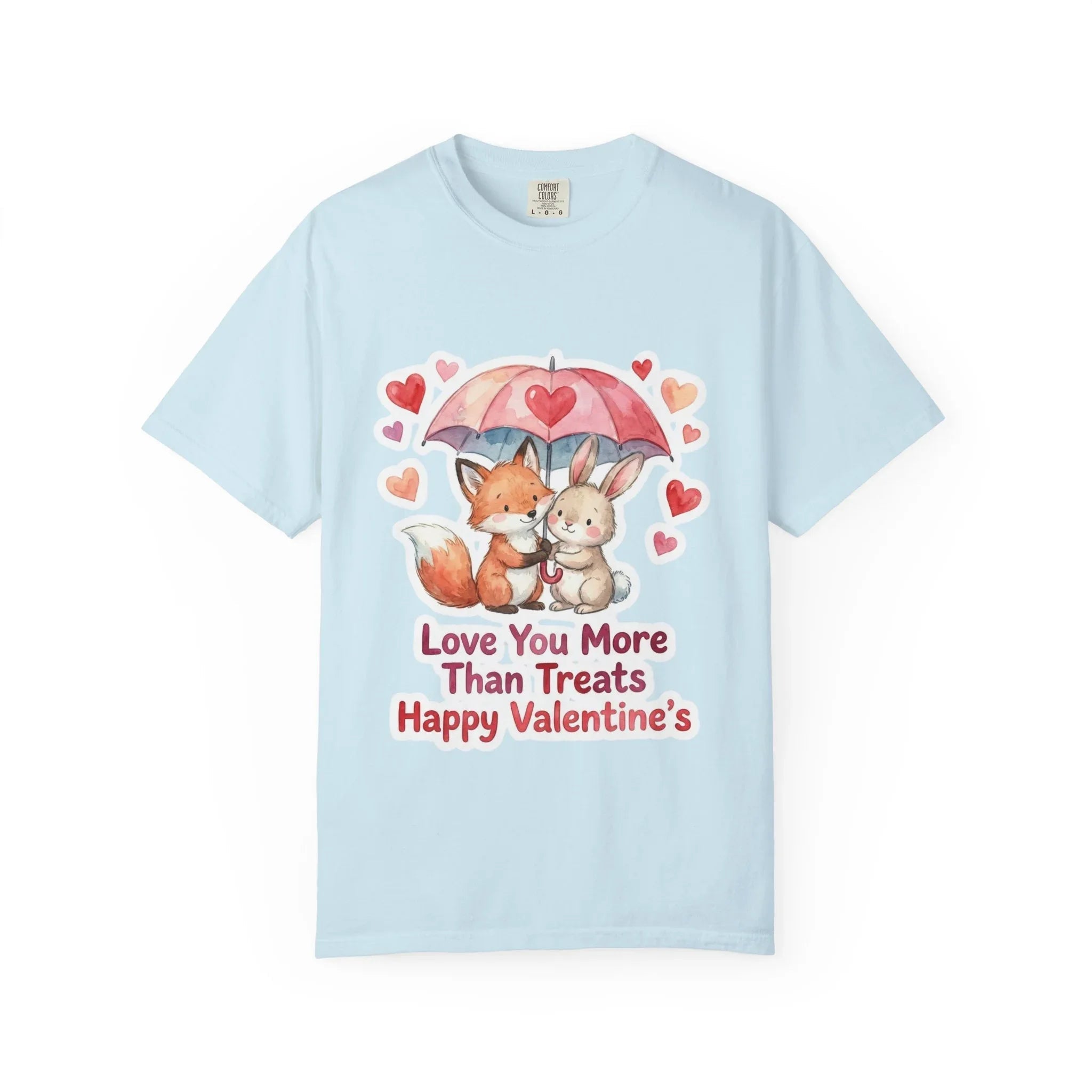 Fox and Bunny Under Umbrella Valentines Naptime T Shirt Cute Watercolor Animal Couple Gift Cozy Vintage Aesthetic Romantic Valentines Day Chambray