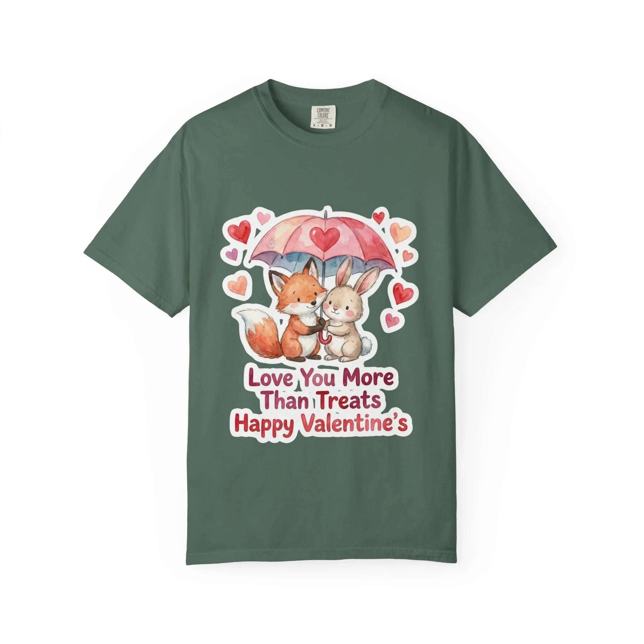 Fox and Bunny Under Umbrella Valentines Naptime T Shirt Cute Watercolor Animal Couple Gift Cozy Vintage Aesthetic Romantic Valentines Day Blue Spruce