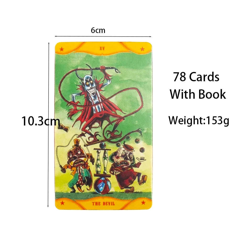 Freak Show Circus Tarot – 78-Card English Edition with Illustrated Guidebook for Divination, Family Gatherings & Party Board Games