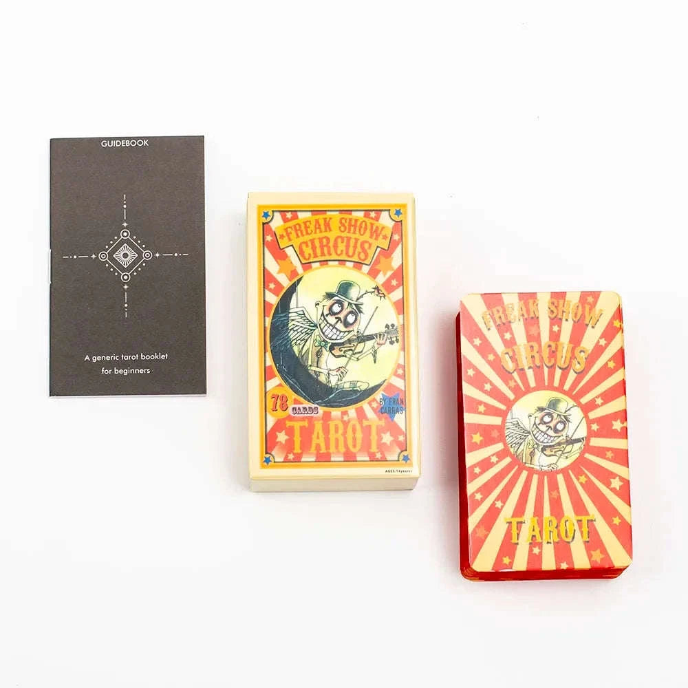 Freak Show Circus Tarot – 78-Card English Edition with Illustrated Guidebook for Divination, Family Gatherings & Party Board Games