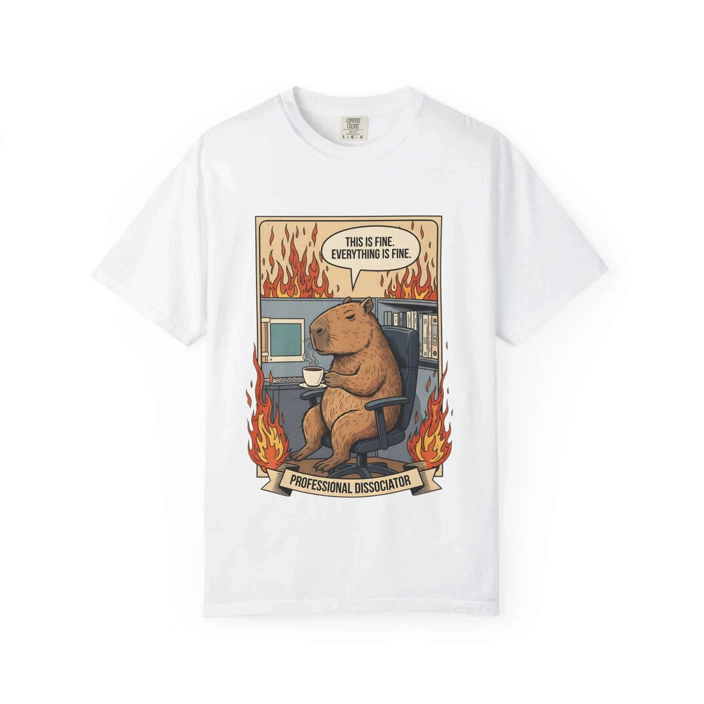 Funny Capybara Shirt - "This Is Fine" Meme Hoodie - Professional Dissociator Gift - Office Humor Graphic Tee - Anxiety & Mental Health Crewneck - Cute Chill Rodent Top
