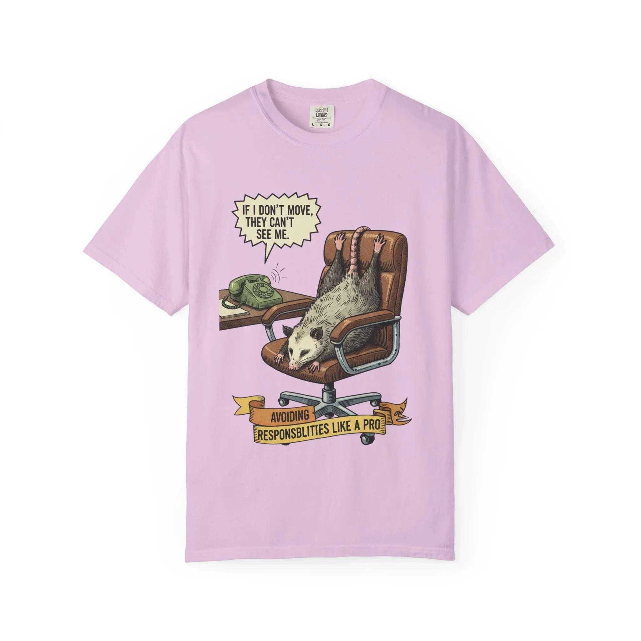 Funny Opossum Shirt - Procrastination Gift - Office Humor Tee - Introvert Sweatshirt - "Avoiding Responsibilities Like A Pro" - Vintage Opossum Illustration - Social Anxiety Top Orchid