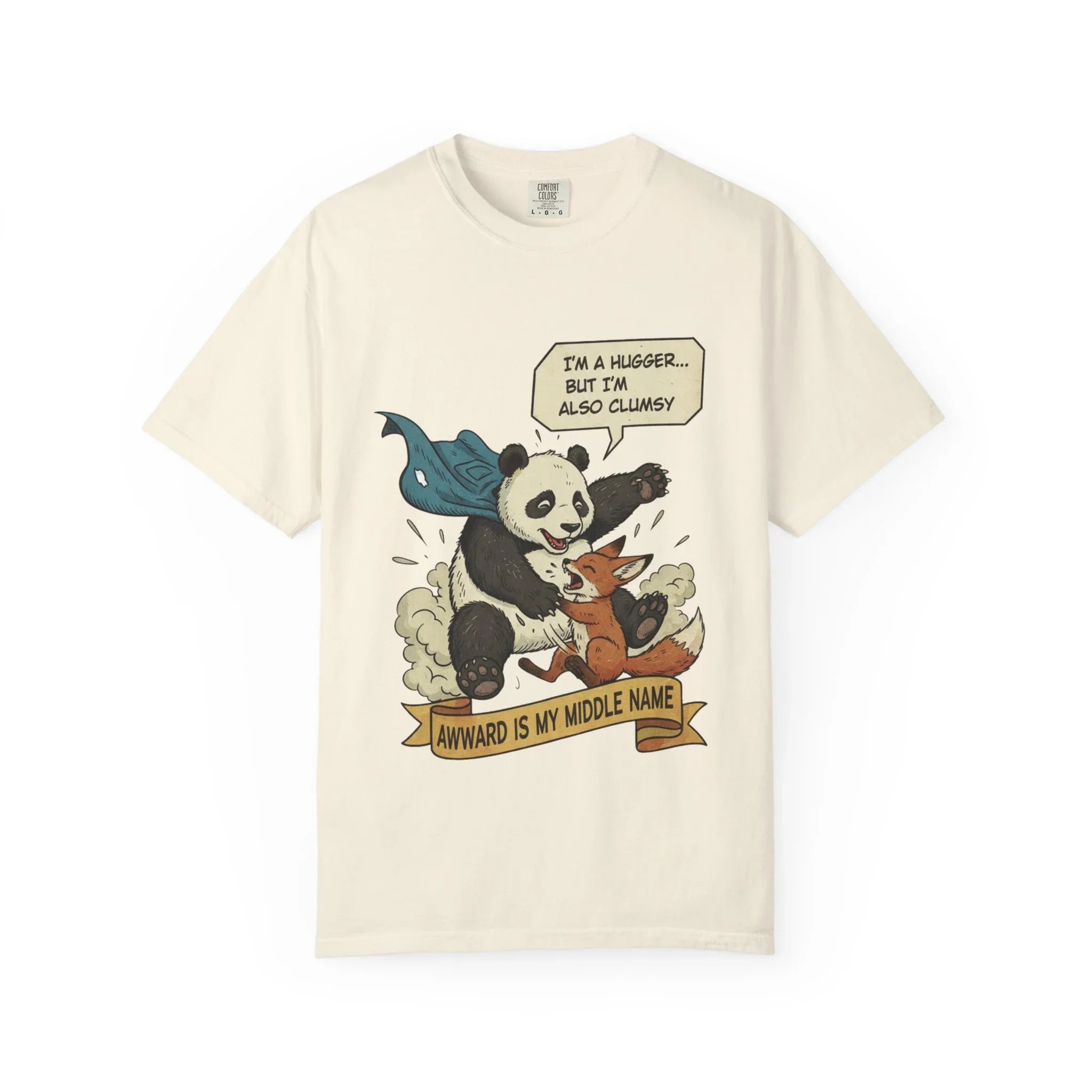 Funny Panda Shirt - Clumsy Fox Tee - Vintage Comic Style "Awward" Gift - Socially Awkward Friendship T-Shirt - Retro Cartoon Graphic Tee Ivory