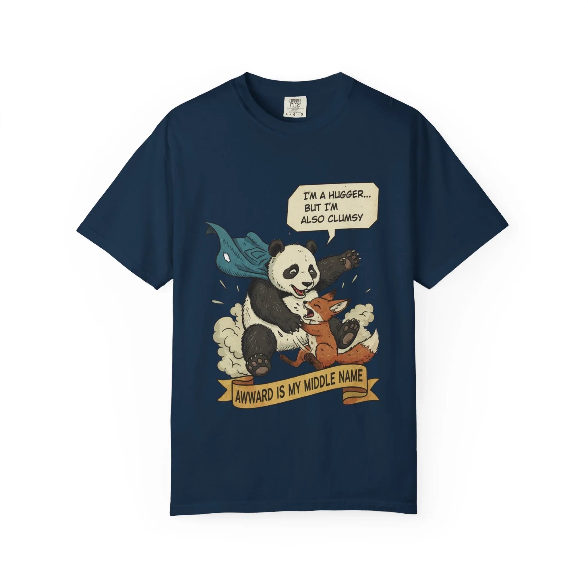 Funny Panda Shirt - Clumsy Fox Tee - Vintage Comic Style "Awward" Gift - Socially Awkward Friendship T-Shirt - Retro Cartoon Graphic Tee True Navy
