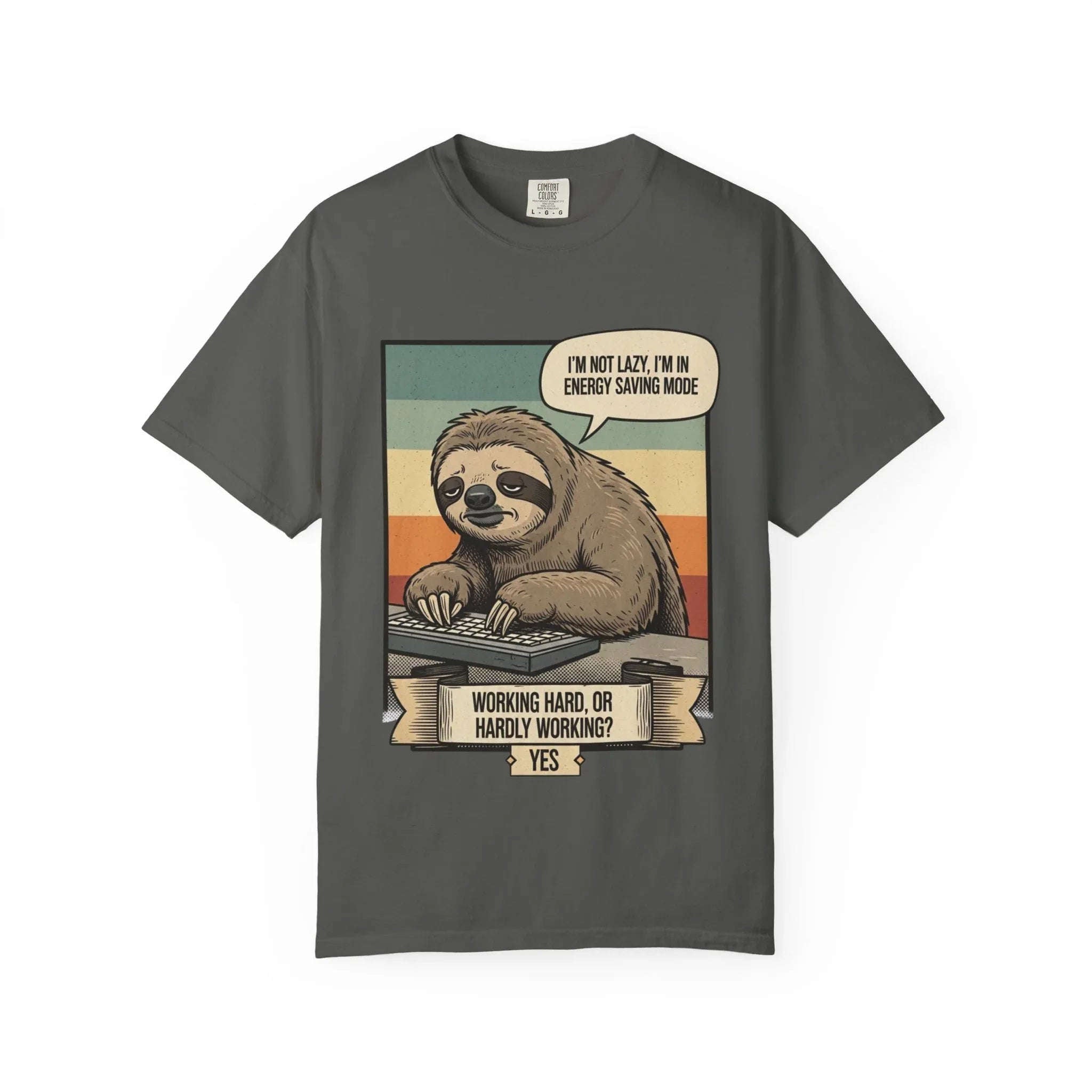 Funny Sloth Shirt - "I'm In Energy Saving Mode" T-Shirt - Office Humor Gift for Coworker - Lazy Animal Tee - Work From Home Graphic Tee - Retro Style Sloth Top Pepper