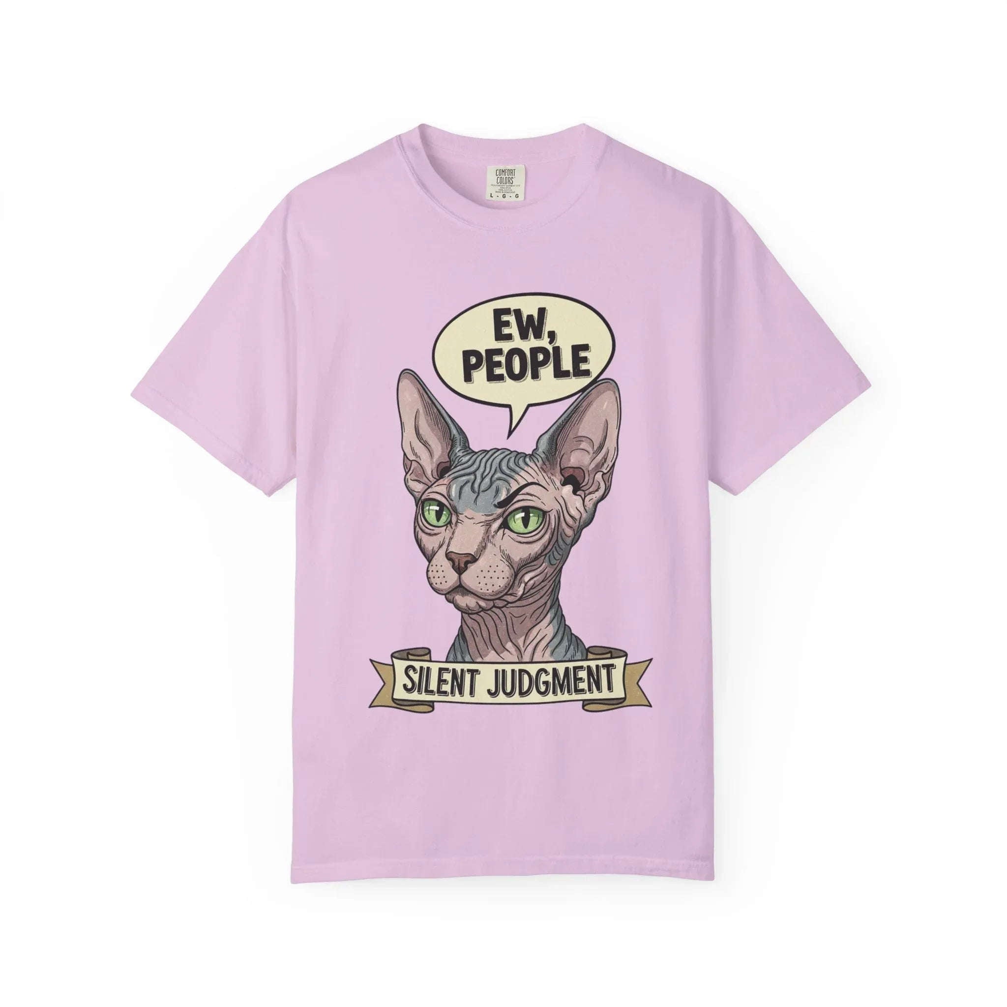 Funny Sphynx Cat Shirt - "Ew, People" Hoodie - Sarcastic Introvert Gift - Hairless Cat Tee - Silent Judgment Graphic Shirt - Grunge Style Cat Lover Top Orchid