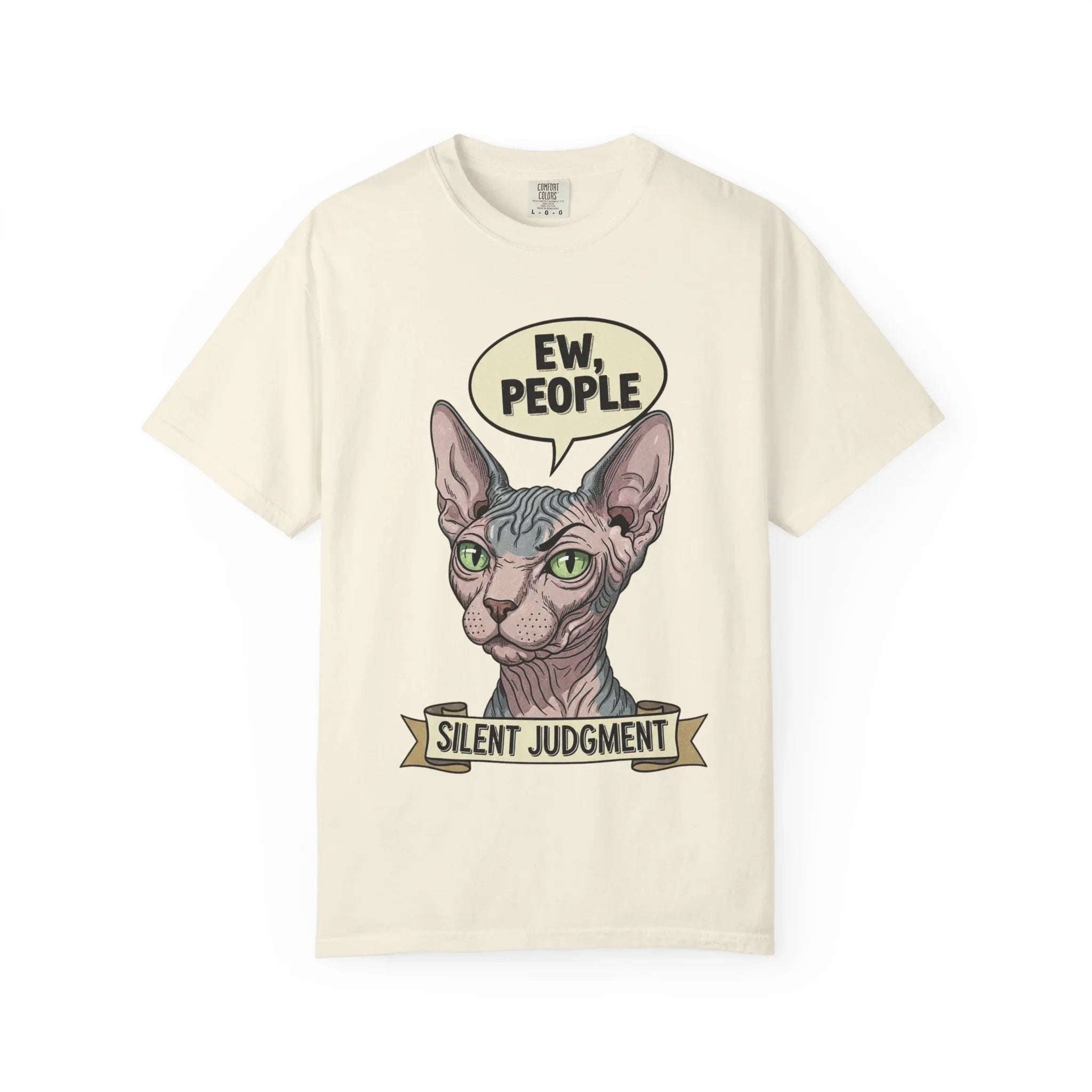 Funny Sphynx Cat Shirt - "Ew, People" Hoodie - Sarcastic Introvert Gift - Hairless Cat Tee - Silent Judgment Graphic Shirt - Grunge Style Cat Lover Top Ivory