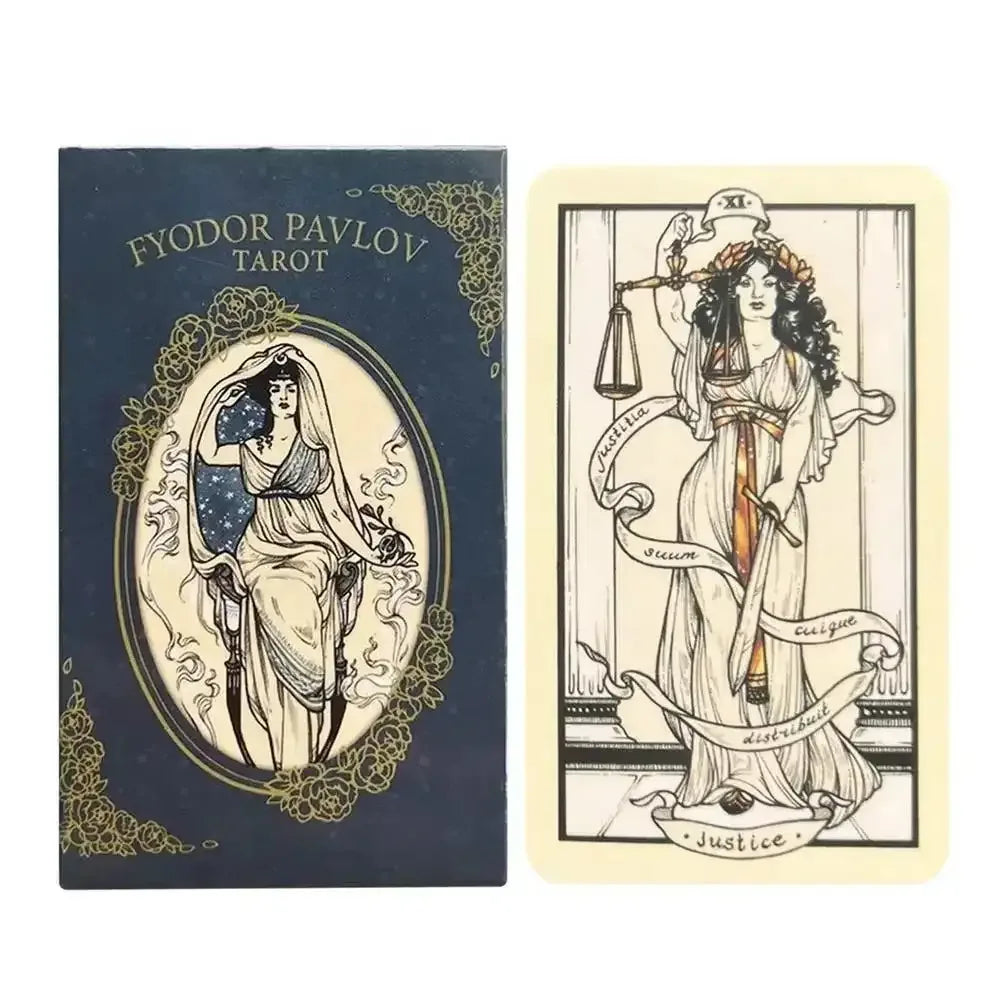 🎨 Fyodor Pavlov Tarot Deck – Inclusive 78-Card Set with Gold Edges, Linen Finish, and 172-Page Illustrated Hardcover Guidebook