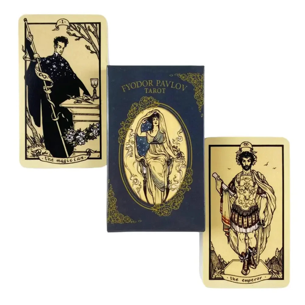 🎨 Fyodor Pavlov Tarot Deck – Inclusive 78-Card Set with Gold Edges, Linen Finish, and 172-Page Illustrated Hardcover Guidebook