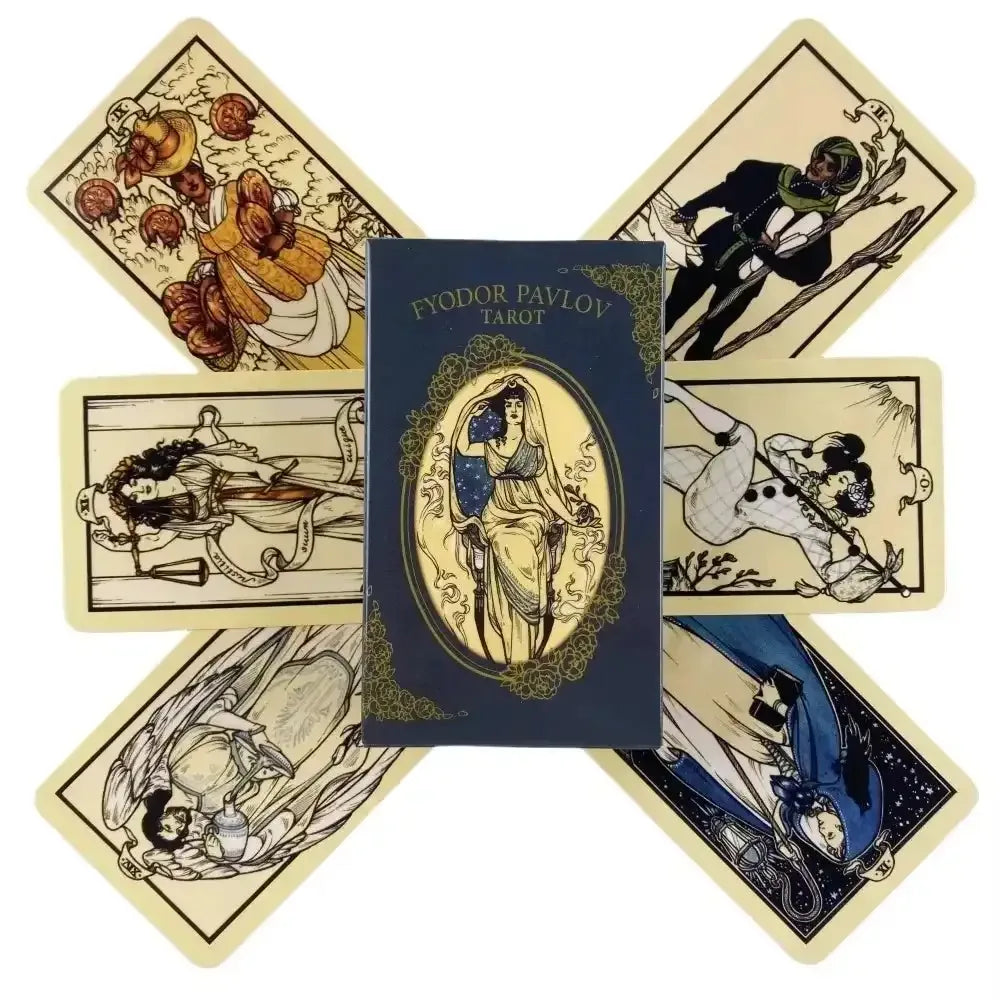 🎨 Fyodor Pavlov Tarot Deck – Inclusive 78-Card Set with Gold Edges, Linen Finish, and 172-Page Illustrated Hardcover Guidebook