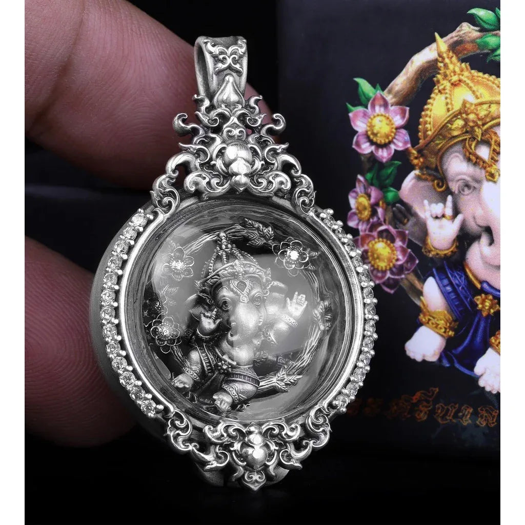 ⚡ Thai Ganesh Amulet for Wealth – Prosperity & Silver Satin Finish Sacred Statue ⚡