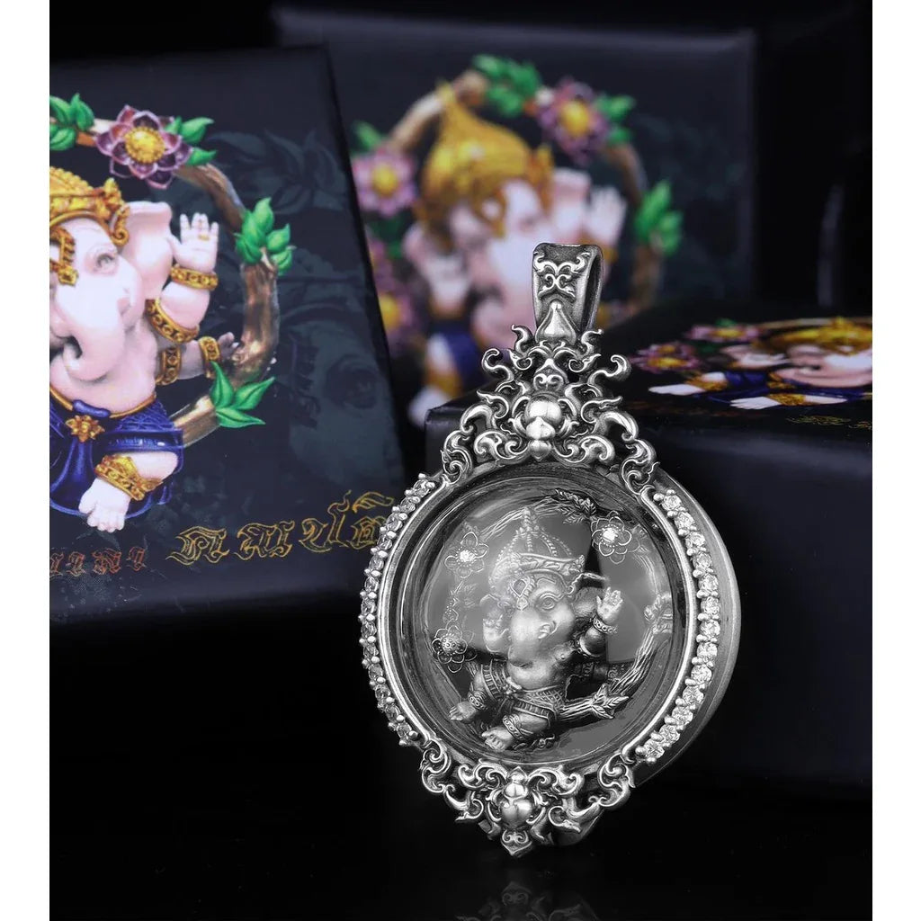 ⚡ Thai Ganesh Amulet for Wealth – Prosperity & Silver Satin Finish Sacred Statue ⚡