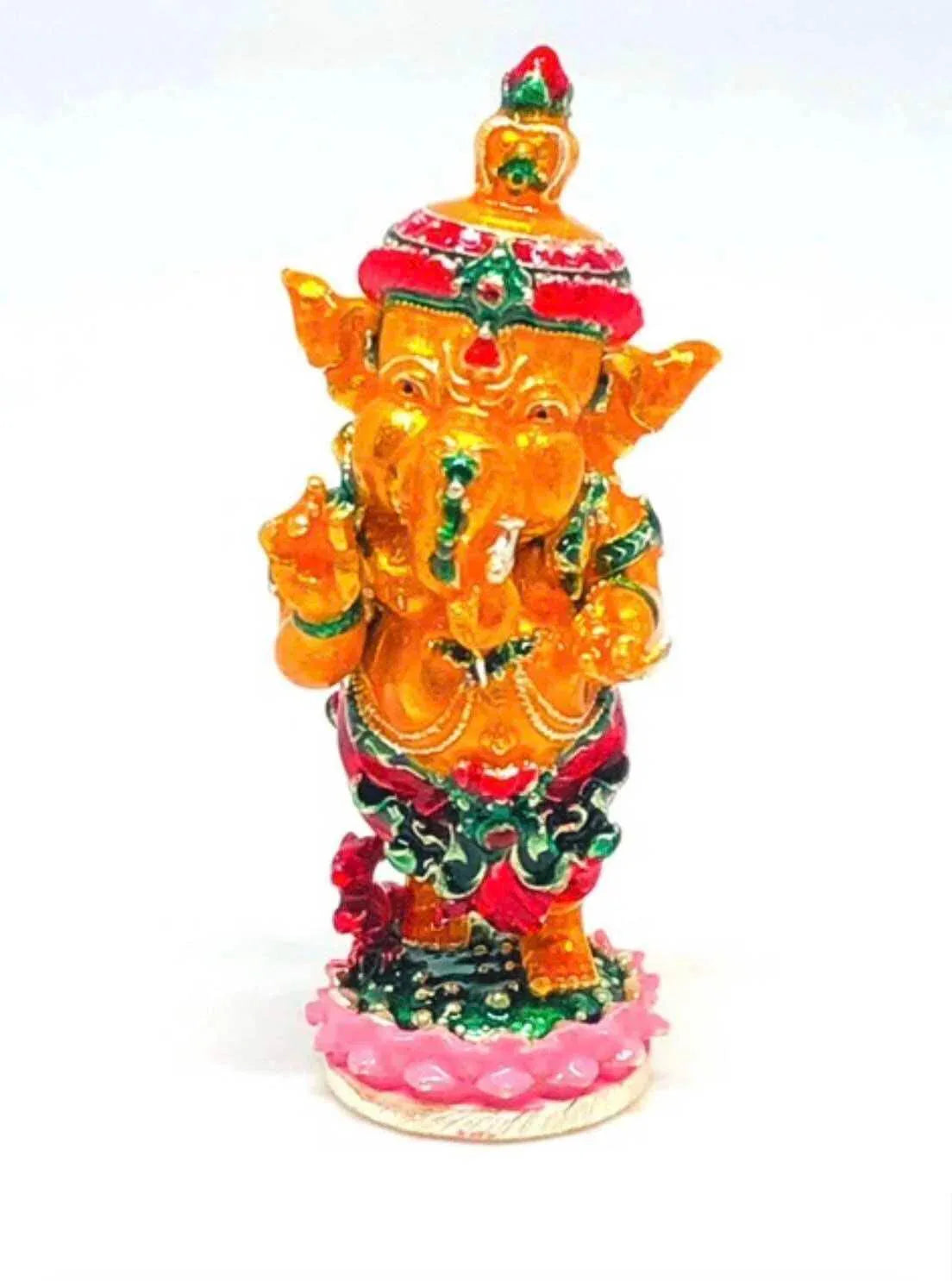 Ganesha Amulet for Wealth - Premium Thai Charm for Prosperity Yellow enamel bronze