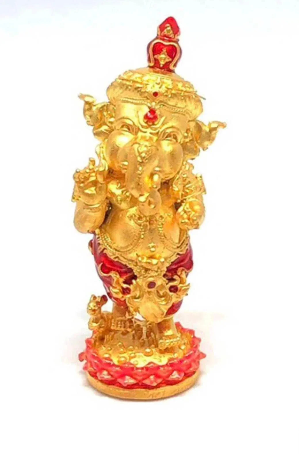 Ganesha Amulet for Wealth - Premium Thai Charm for Prosperity Gold plated red pants
