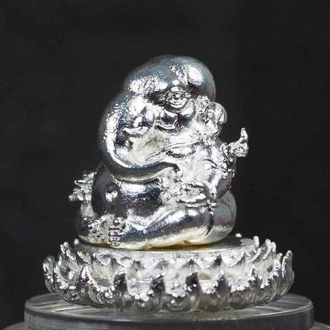 Ganesha Lotus Base Silver-Plated Statue - Temple-Building Edition by Luang Pho Ngern