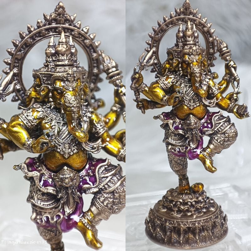 Thai Blessing Co Ganesha success fulfillment amulet detailed metal statue with intricate design