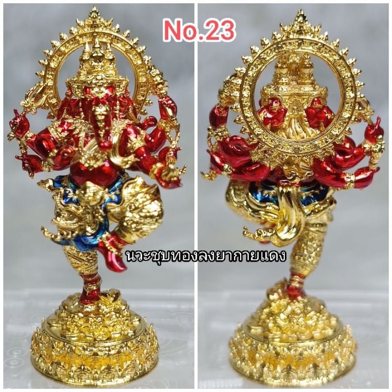 Thai Blessing Co Ganesha success fulfillment amulet in gold and red with detailed craftsmanship
