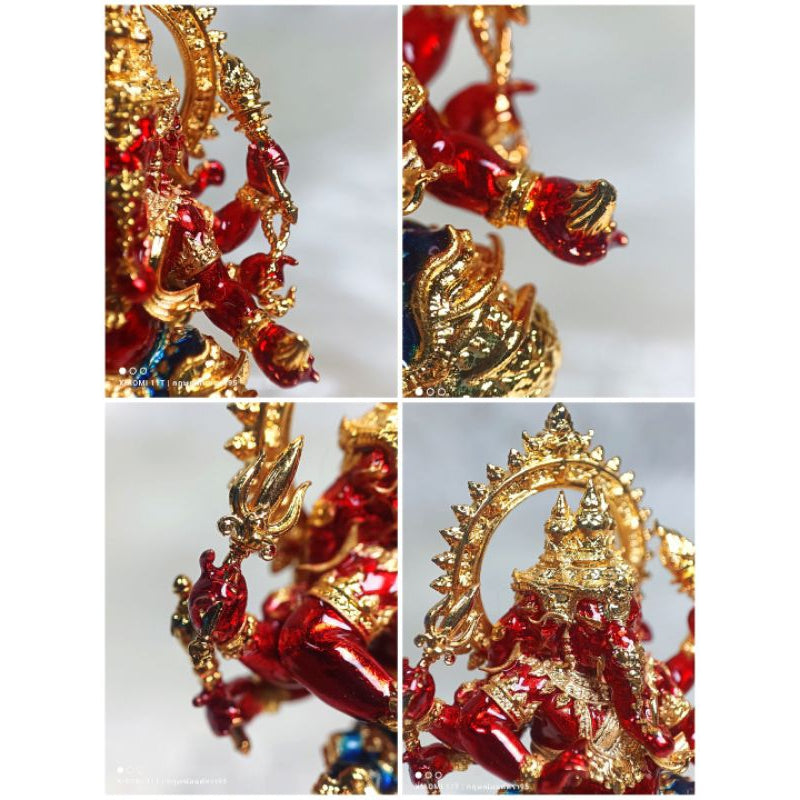 Detailed red and gold Ganesha success fulfillment amulet with intricate craftsmanship from Thai Blessing Co