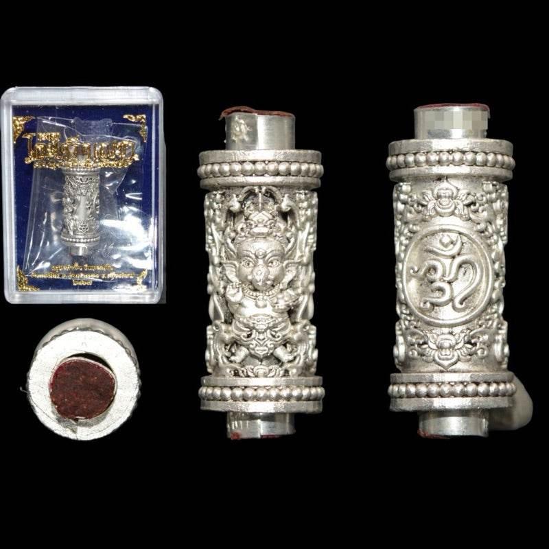 Ganesha Takrut Amulet Thailand Blessed Edition for Success and Obstacle Removal Satin silver plated